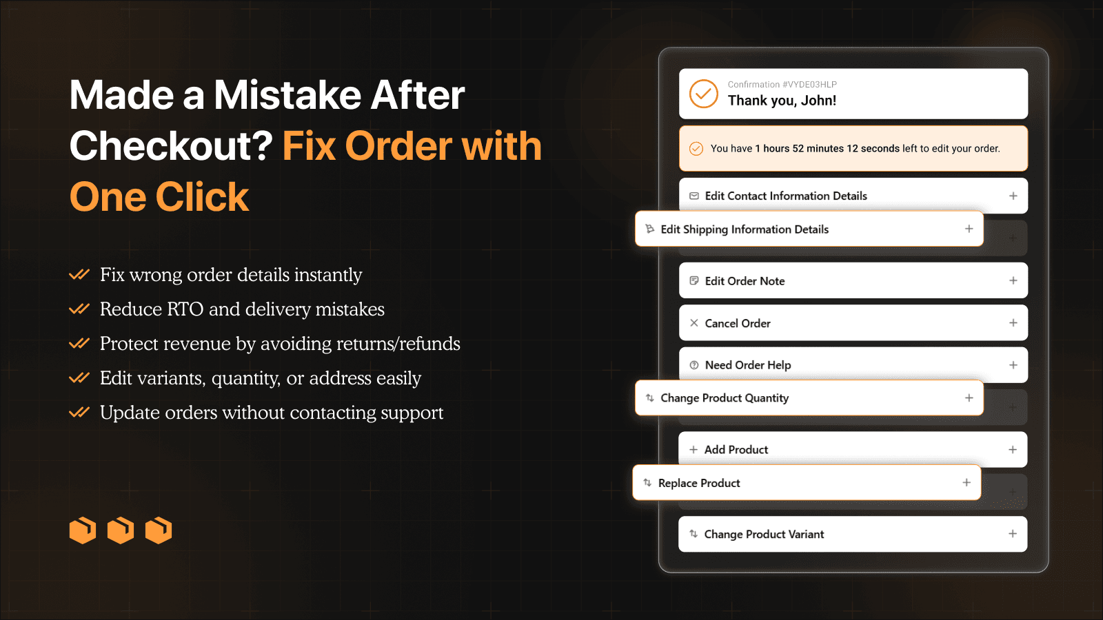 Customer edits order details instantly after checkout