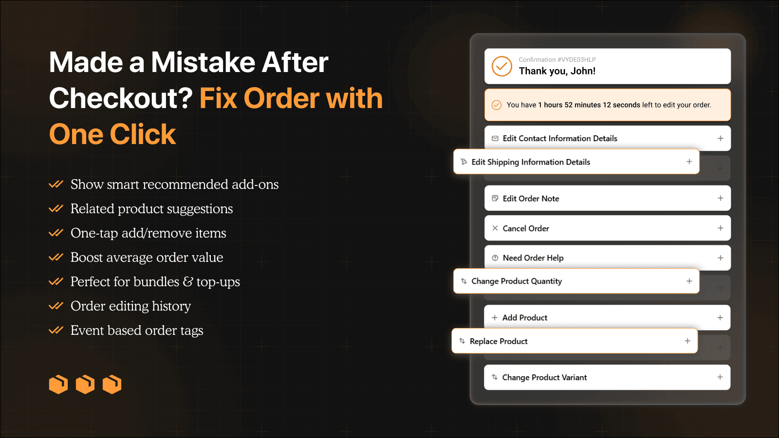 Customer edits order details instantly after checkout