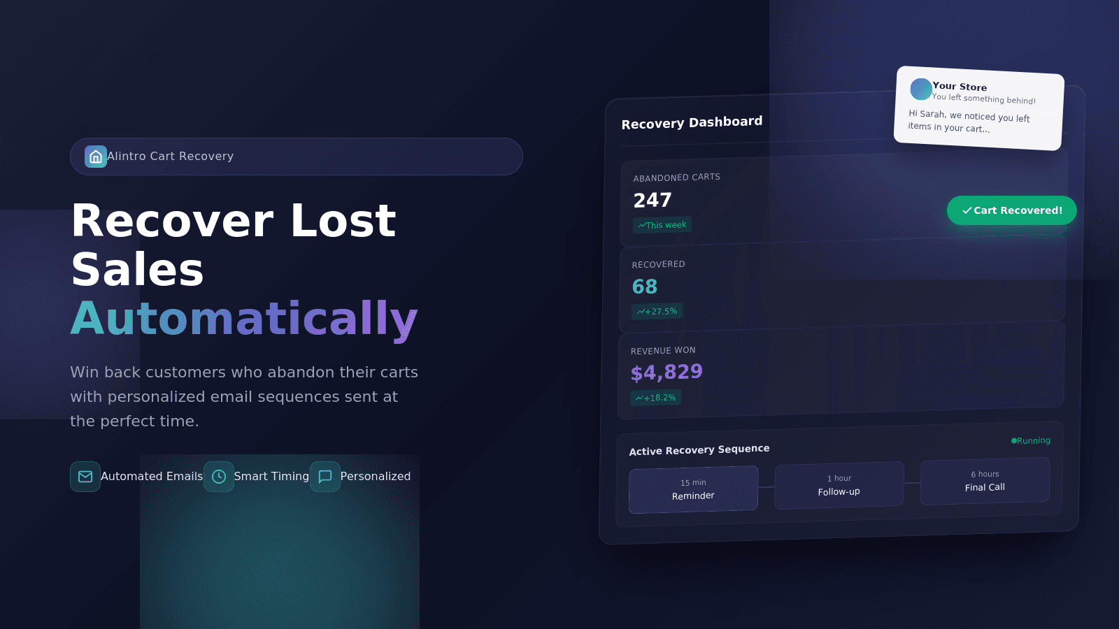 Multi-channel abandoned cart recovery dashboard for Shopify