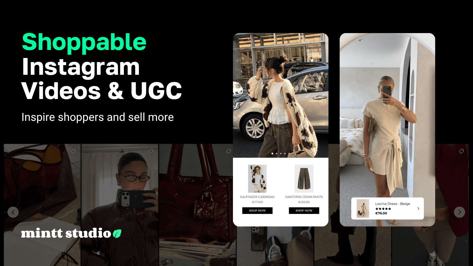 Two shoppable Instagram and video feeds on mobile devices