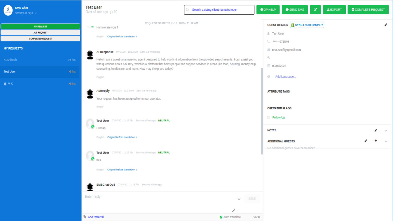 Babeltext Operator Portal Interface
