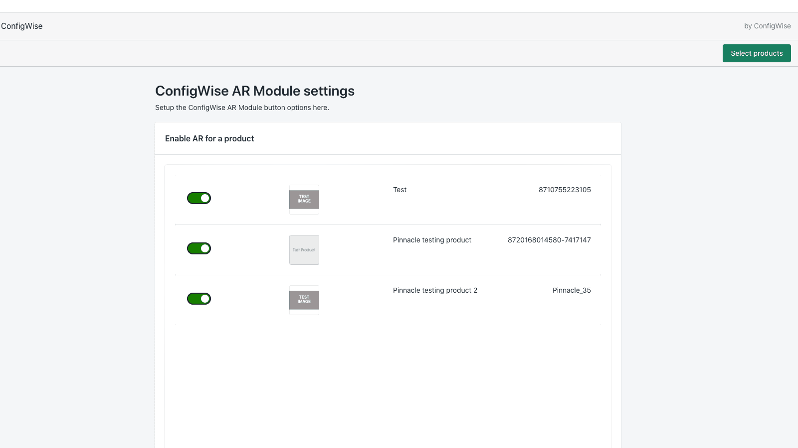 ConfigWise App settings page.