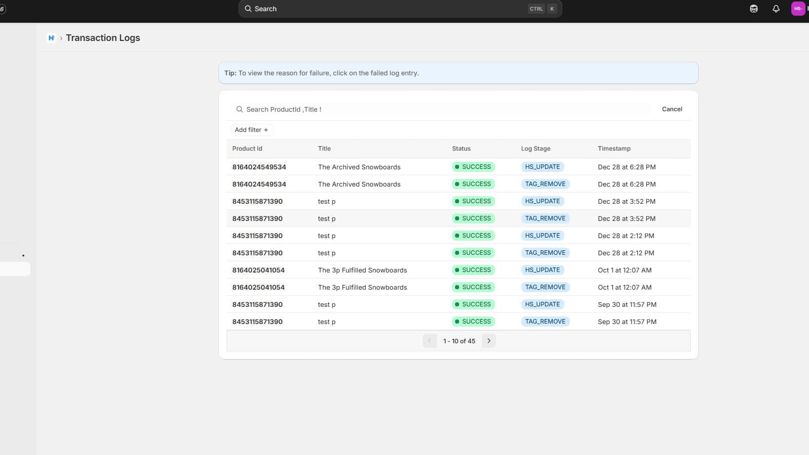 Transaction Logs